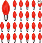 Abeja C7 Red Replacement Bulbs, 25 Pack C7 Red Replacement Bulbs, 5W Vintage Ceramic Bulbs for Outdoor Indoor Patio Christmas Decoration-E12 Candelabra Base