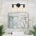 3-Light Bathroom Light Fixtures, Black Modern Vanity Lights with Clear Glass Shade, Bathroom Wall Lamp for Mirror Kitchen Living Room Hallway Cabinet Porch