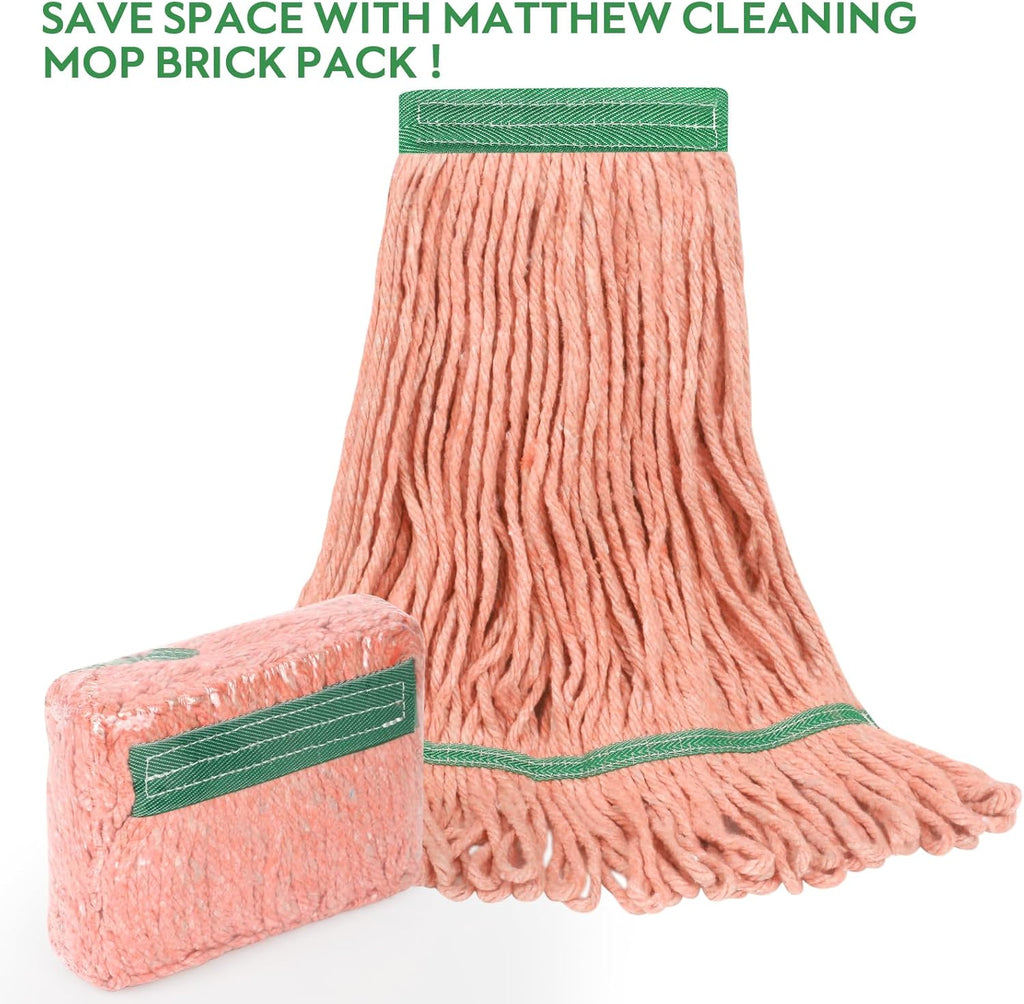 Matthew Cleaning Heavy Duty Mop Head Commercial Replacement for General and Floor Cleaning, Wet Industrial Blue Cotton Looped End String Head Refill (Case of 24) Orange