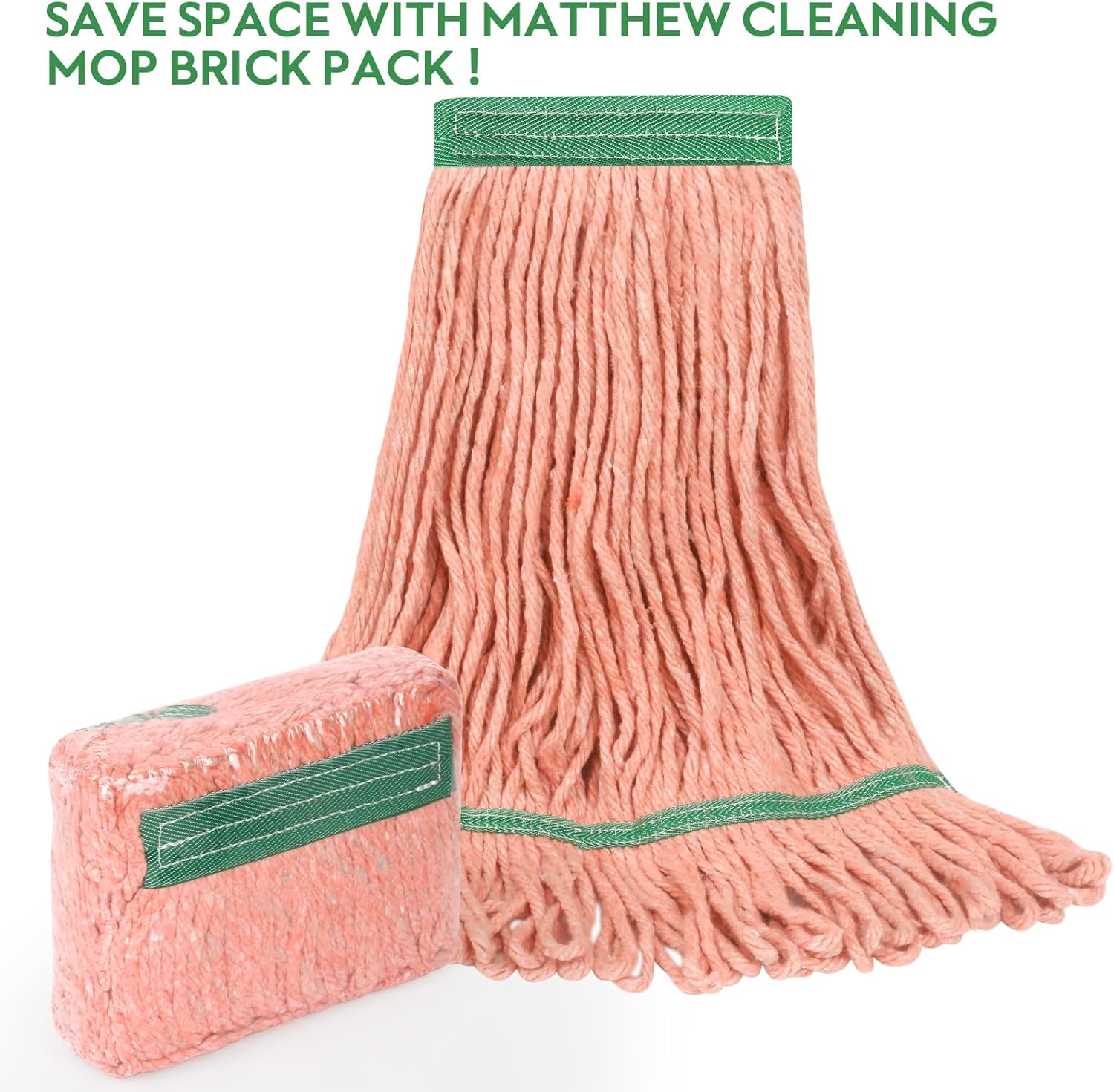 Matthew Cleaning Heavy Duty Mop Head Commercial Replacement for General and Floor Cleaning, Wet Industrial Blue Cotton Looped End String Head Refill (Case of 24) Orange