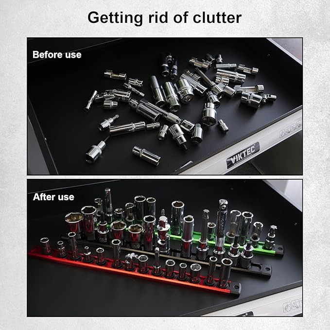 Magnetic Socket Holder Organizer Set:3/8-Inch Drive Socket Trays Socket, 360° Swivel 14 Clips Socket Holder Kit, For Automotive Mechanic Garage (Green)