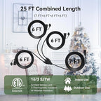 K KASONIC - 25 FT Halloween Lights Outdoor Extension Cord 1 to 3 Splitter, 3 Prong Outlets Plugs, 16AWG/3C SJTW Weatherproof Wire for Holiday Decoration Light, ETL Listed, Black
