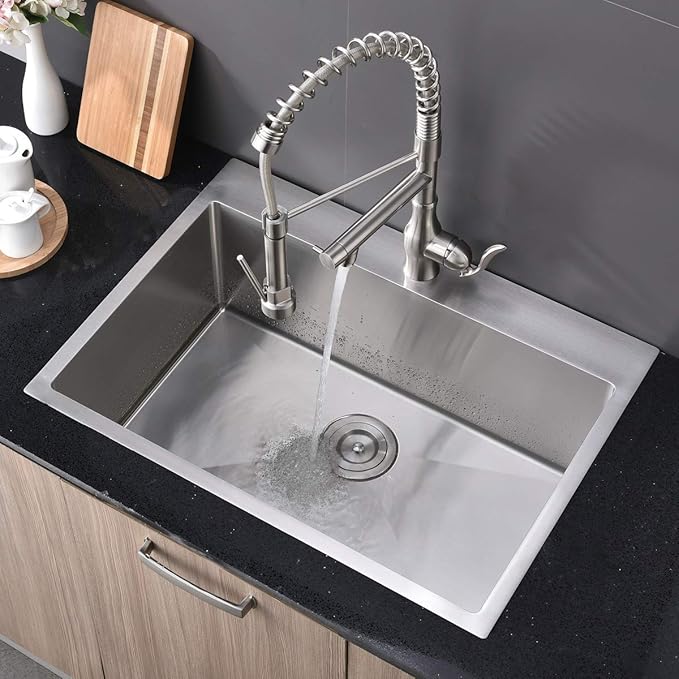 SHACO 28 Inch Drop In Kitchen Sink, Commercial Handmade T304 16 Gauge Stainless Steel Top Mount Sink, 9 Inch Deep Single Bowl Basin Laundry Utility Wet Prep Sink, Fregadero