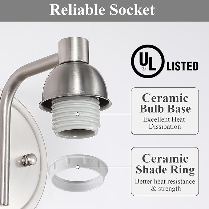 Brushed Nickel Milk Glass Wall Sconces, 1 Pack Hardwired Indoor Wall Light Fixtures for Living Room, Hallway, Bedroom, Ceramic E26 Sockets (Bulbs Not Included)