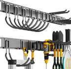 Shed Tool Organizer Wall Mount, 64inch Heavy Duty Garden Tool organizer Storage System, Easy Install With 10 Adjustable Hooks, For Garage, Basement, Shed, Workshop(Black)