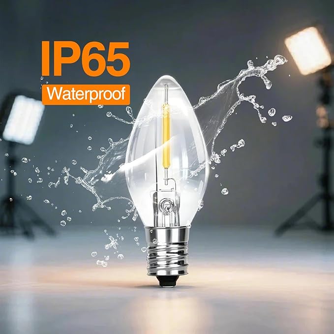 C7 Replacement Bulbs, 25 Pack Clear Warm White LED Christmas Light Bulbs, E12 Candelabra Base, Commercial Grade for Outdoor Halloween String Lights, Holiday Party Décor