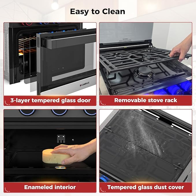 CAMPLUX Elite RV Propane Oven Stove Combo 17 Inches, 1.27 Cu.ft. Gas Oven Stove with 3 Burners, Total Output 28,100 BTU/Hr, Gas Ranges for RV, Apartment or Mini Kitchen, Black RGP17MGB