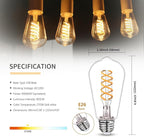 4 PCS Dimmable Vintage LED Edison Bulbs, 6W Equivalent 60 Watt, Warm White 2700K, Antique Flexible Spiral LED Filament Light Bulb, ST58 (ST19), 600 Lumens, E26 Base, Clear Plastic