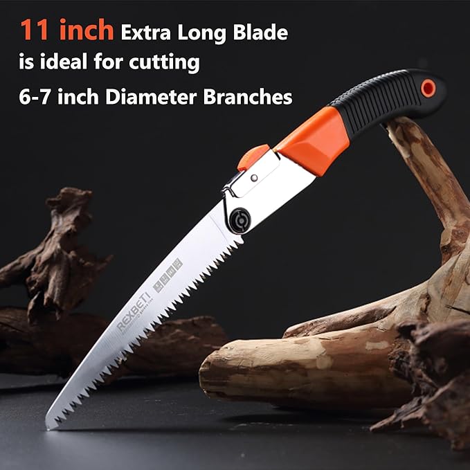 REXBETI Folding Saw, Heavy Duty 11 Inch Extra Long Blade Hand Saws for Wood Camping, Dry Wood Pruning Saws With Hard Teeth, Quality SK-5 Steel