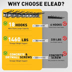 ELEAD 18-Pairs Heavy Duty Garage Tool Organizer Wall Mount Hooks, 96 Inches 1460 lbs Garden Tool Organizer with Adjustable Hooks for Garden, Yard, and Shed