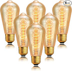 ST64 Incandescent Light Bulbs 110V 40W Edison Bulbs 6 Pack,Amber Vintage 240LM,E26 Base 2200K Dimmable Decorative Antique Wire Wound Incandescent Bulb for Chandelier Pendant Lamps