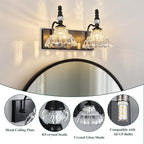 Vintage Bathroom Vanity Light, 2-Light Black Vanity Lighting Fixture with Flower Glass Shade, Bathroom Lighting Fixtures Over Mirror