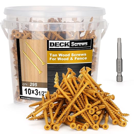 Deck Screws #10 x 3-1/2’’, T25 Star Torx Drive Flat Head Wood Screws, Tan, 5lb
