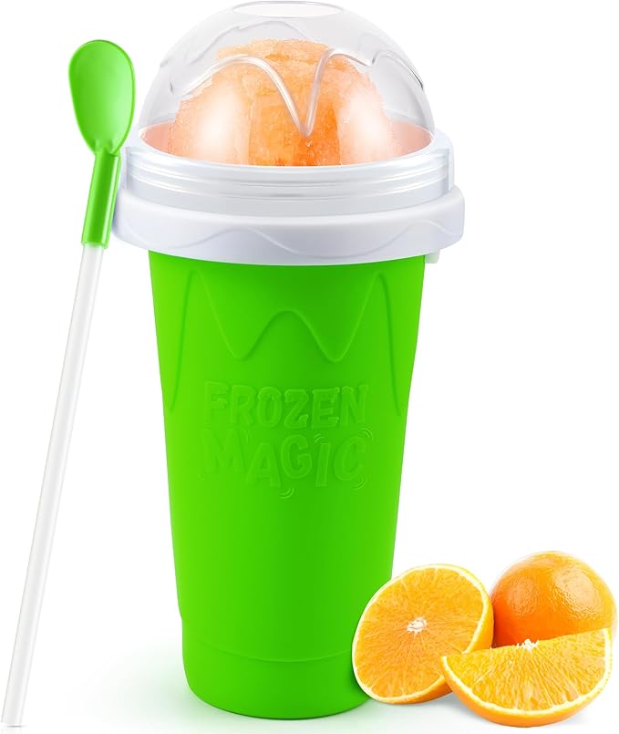 Tgosomt Slushie Maker Cups, Quick Magic Squeeze Slushy Cups, DIY Frozen Smoothies Cups, Juice Milk shake Yogurt Ice Cream Maker, Double Layers Cooling Cups, Cool Fun Gifts (Green)