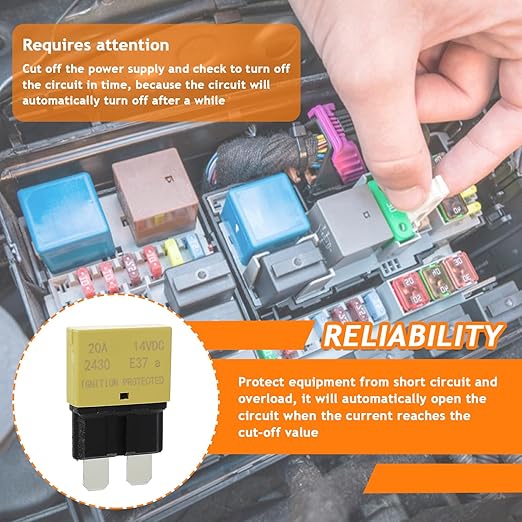 Auto Reset Circuit Breaker Fuse E37 Low Profile ATC/ATO 14V DC 5A 10A 15A 20A 25A 30A Type 1 car Mini Fuses Circuit Breakers（6 pcs Mixed）