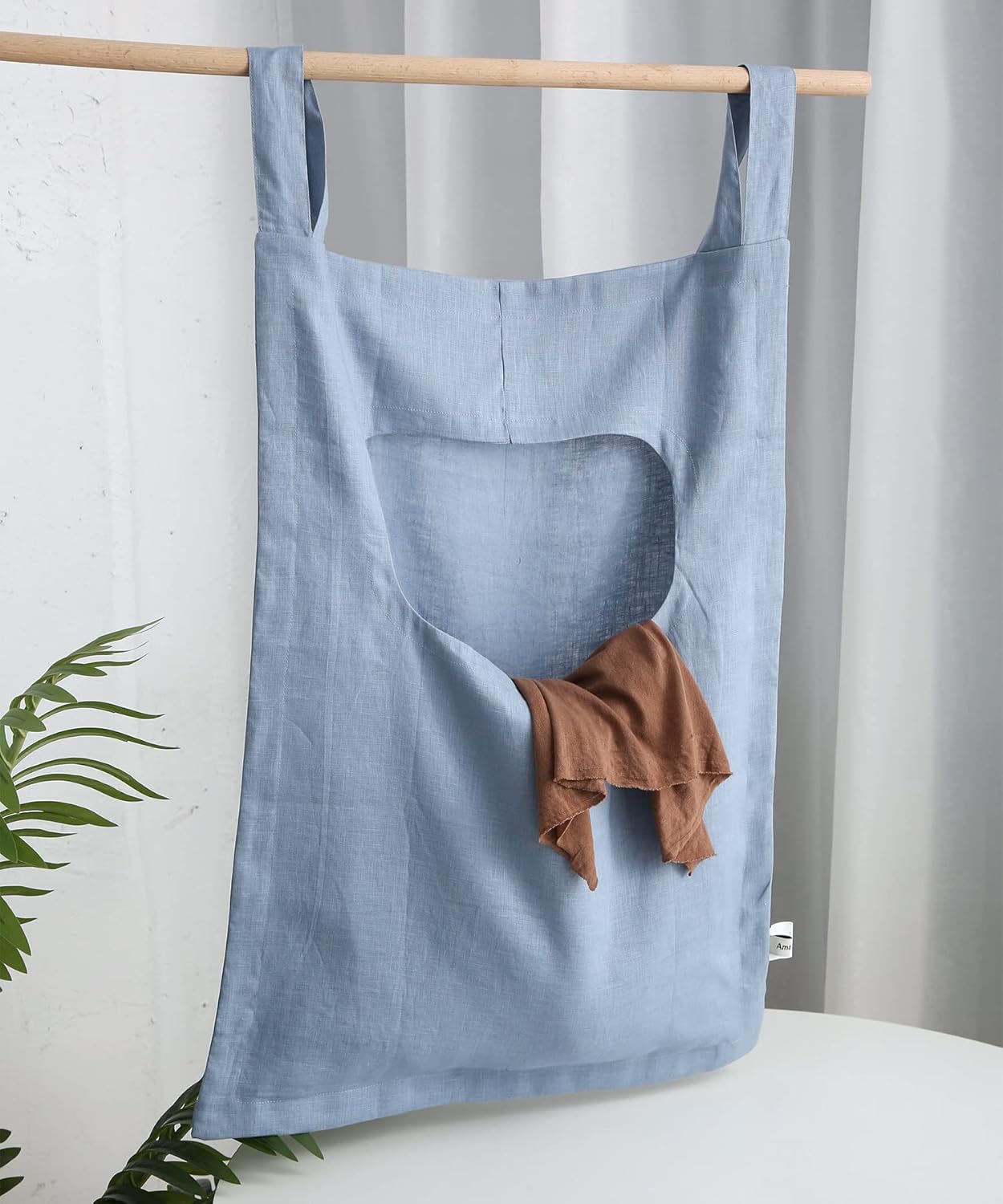 Amazhiyu 100% Linen Door Hanging Laundry Hamper Bag, 19x27 Inches, Steel Blue