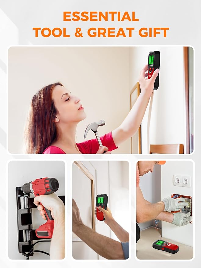 Mecurate 5-in-1 Stud Finder with LCD Display, Wall Scanner for Studs, Metal, AC Wires Detection, Lightweight & Durable, Perfect for Homeowners & DIY Projects(Red)