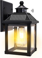 Solar Wall Lights Outdoor, Dusk to Dawn Motion Sensor Lights Waterproof, Solar Porch Lights with 3 Modes & Motion Sensor, Lantern Light Fixture for Patio Garage Entryway Garden