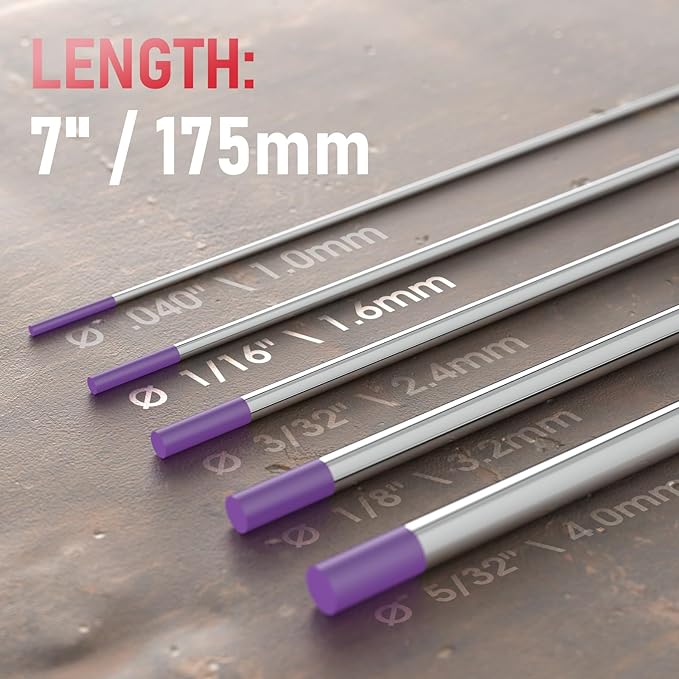YESWELDER TIG Weld Tungsten Electrode 1/16"x 7" 10-pk, NonRadioactive Comparable to E3 Purple