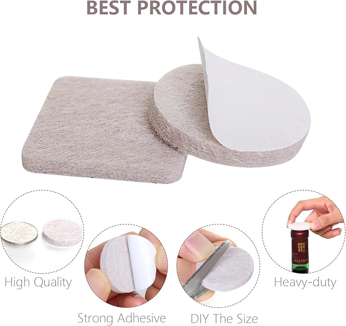 Yelanon Felt Furniture Pads for Hardwood Floors -24 Pcs 2.5" Premium Felt Pads for Chair Legs, Floor Protectors for Furniture, Beige