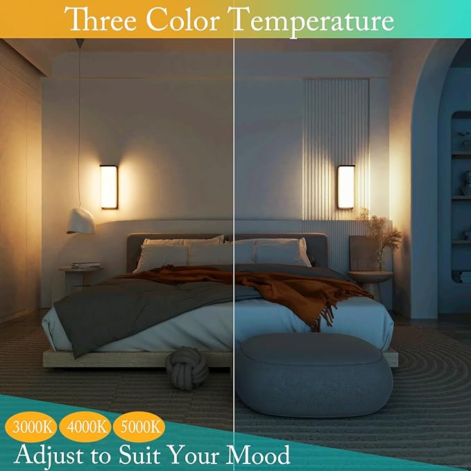 Black 18/20/22W 14in Outdoor Wall Light Fixtures, IP65 Waterproof, 3-Color Temp Adjustable Porch Lights, Modern dawn to dusk Exterior Sconces for House, Front Door, Walkway, Wall Mount,2 Pack