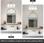 Gold Bathroom Light Fixtures, 3-Light Modern Vanity Light Over Mirror, Wall Sconces with Milky White Frosted Glass Shades, E26 Socket (Bulbs Not Included)