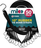 Miloo Rubber Bungee Cords with Hooks - Heavy Duty Tarp and Cargo Straps - Made in USA - 10 Inch Pack of 50