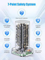 Tower Power Strip with 15W Wireless Charger, 10FT Flat Plug Extension Cord with Multiple Outlets, 12 AC Outlets, 4 USB Ports (2 USB C) Charging Station Surge Protector for Office Home Dorm Room(White)