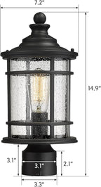 Emliviar Outdoor Post Light Fixtures, 15 Inch Farmhouse Modern Lamp Post Lighting for Outside, Black Finish with Seeded Glass, XE229P BK