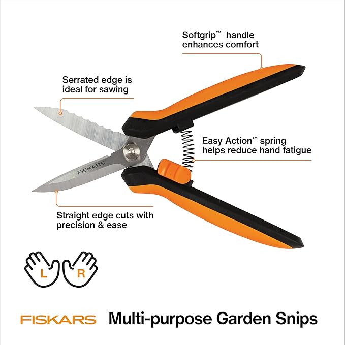 Fiskars Pruning Shears for Gardening, Multipurpose 8" Garden Shears with Sheath and SoftGrip Handle, Great for cutting Nursery Pots, Bags, and Wire