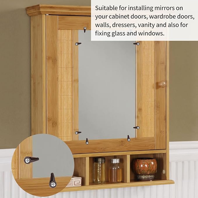 20 Pack Glass Window Clips Brown Retainer Clips, Glass Door Holder Cabinet Panel Bracket Screen Fixing Clips, Glass Door Retainer Kit Mirror Hanging Hardware for Vanity Mirror Window Screen