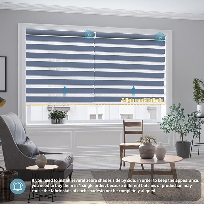 SmartWings Motorized Zebra Shades Work with HomeKit, Alexa, Google Home, 90% Blackout Light Filtering Day Night Sheer Blinds, Privacy Light Control, for Home/Office, Customized, Blue