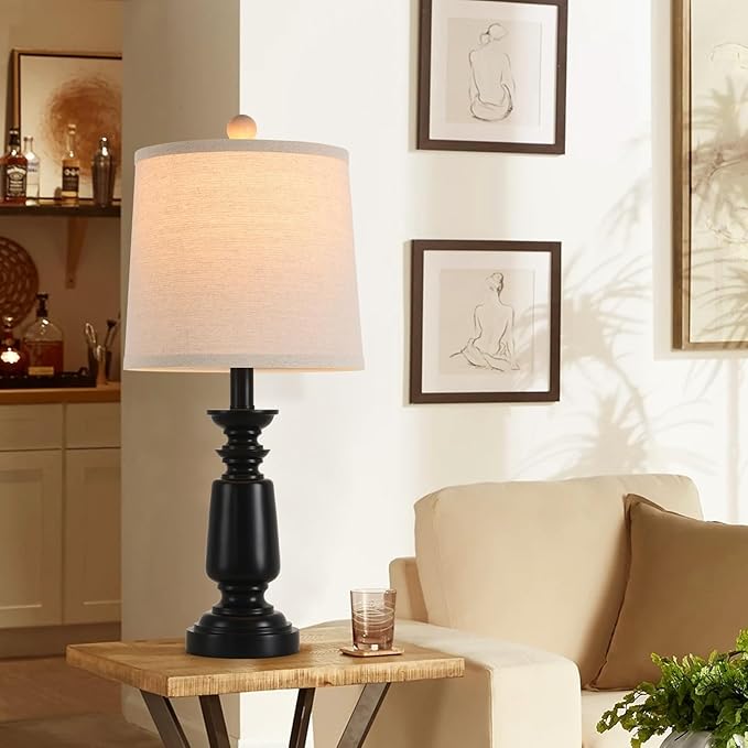 Terpsichore Lamps Set of 2 Modern Farmhouse Table Lamp Bedside Reading Lights Living Room End Lamps Bedroom Night Light,High 22.5 Inch,Matte Black,with Fabric Lamp Shade,Bulb Not Included