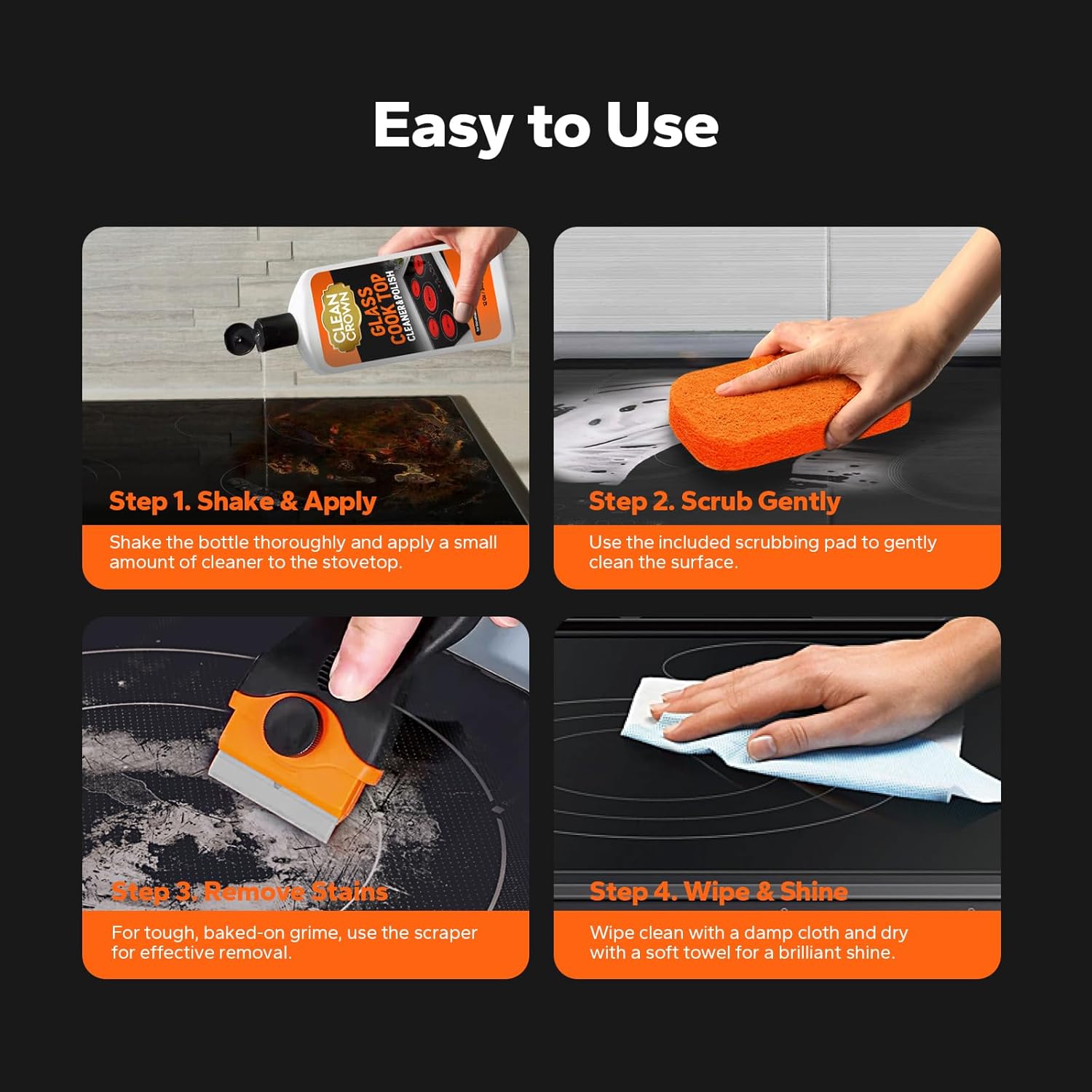 3-in-1 Cooktop Cleaner Kit (8.8 Oz Cooktop Cleaner + Scrubbing Pad + Scraper), Stovetop Cleaner for Electric Top Stoves, Ceramic Cooktops & Fireplace Glass, Remove Burned on Food, Grease