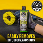 Chemical Guys Foaming Citrus Fabric Clean and Drill Brush Kit - High Foaming Stain and Odor Remover for Car Carpets, Upholstery, and Floor Mats, Deep Cleans and Deodorizes, Citrus Scent - 16 oz