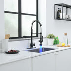GIMILI Kitchen Faucet with LED Single Handle Kitchen Sink Faucet with Pull Down Sprayer Commercial Double-Headed Stainless Steel Kitchen Faucets Sink with Deck Plate Matte Black