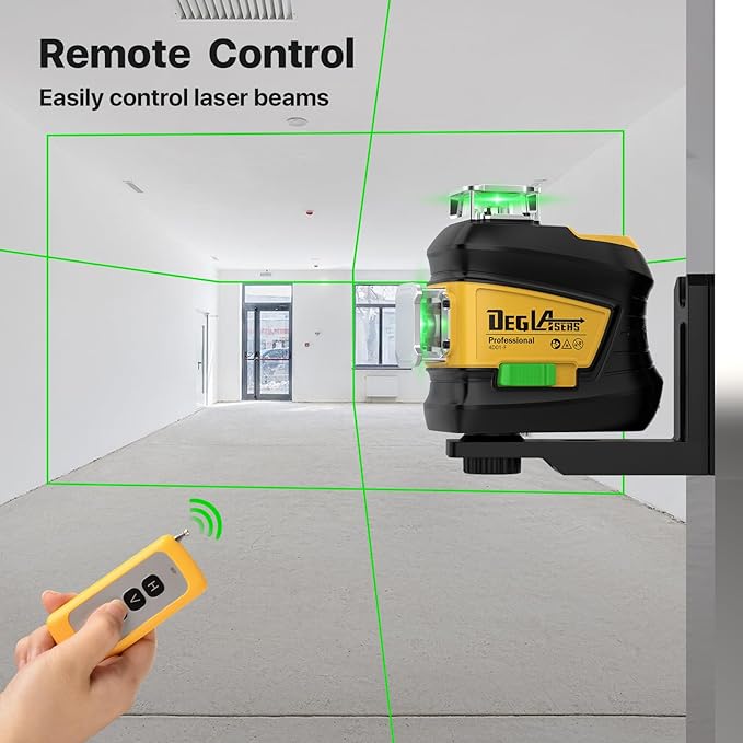 Laser Level 360 Self Leveling,DEGLASERS 3x360 Green Cross Line Laser Level for Construction and Picture Hanging with Rechargeable Battery(30Hrs), Remote Control, Magnetic Bracket, Portable Bag
