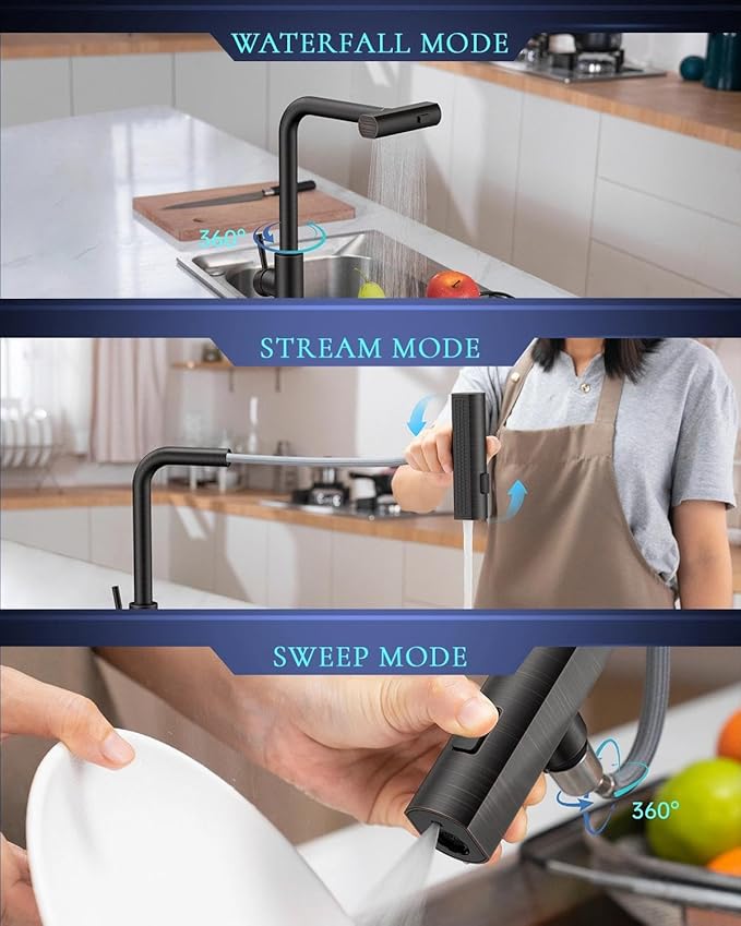 APPASO Touchless Kitchen Faucet with Pull Down Sprayer Oil Rubbed Bronze, Waterfall Touchless Motion Sensor Hands-Free, Single Handle SUS304 Stainless Steel Smart Faucet for Sink