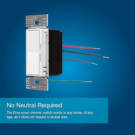 Lutron Diva Smart Dimmer Light Switch with Wallplate for Caseta Lighting (Lutron Smart Hub Required), for LED Lights, 150W, Single-Pole/3-Way, No Neutral, White (DVRFW-6L-WH-A)