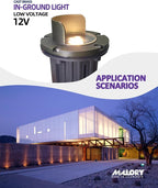 MALORY Brass Top Cover Landscape Well Lights,(6''H) 12V Low Voltage Outdoor In Ground Lights,Anti-Glare Landscape Lighting with 5W 450LM MR16 for Pathway, Driveway (Shield Top, 1-Pack with Bulb)