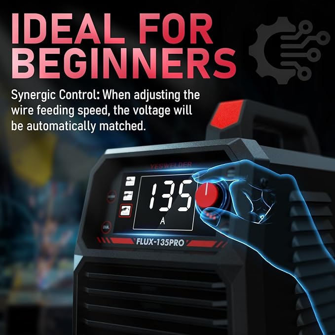 YESWELDER 135Amp MIG Welder,110V Flux Core Welder Flux Core MIG/Lift TIG/Stick 3-in-1 Large LED Digital Display Welding Machine IGBT Inverter Welder FLUX-135PRO