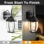 Outdoor Wall Lights, 18inch Waterproof Exterior Lighting Fixtures, Black Large Wall Sconce with Glass Shades, E26 Aluminium Outside Lanterns for Porch Farmhouse Patio Doorway Garage