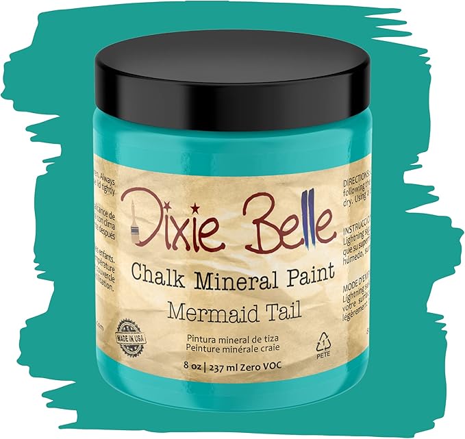 Dixie Belle Paint Company Chalk Finish Furniture Paint - Mermaid Tail (8oz) - Matte Aqua Green Chic Chalk Mineral DIY Furniture Paint