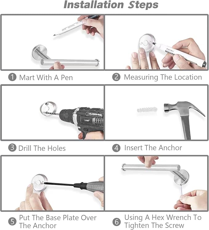 Cilee 8 Piece Brushed Nickel Bathroom Hardware Set, 24inch Bathroom Towel bar+Towel Ring+Toilet Paper Holder+ Robe Towel Hook, SUS304 Stainless Steel Bathroom Accessory Set