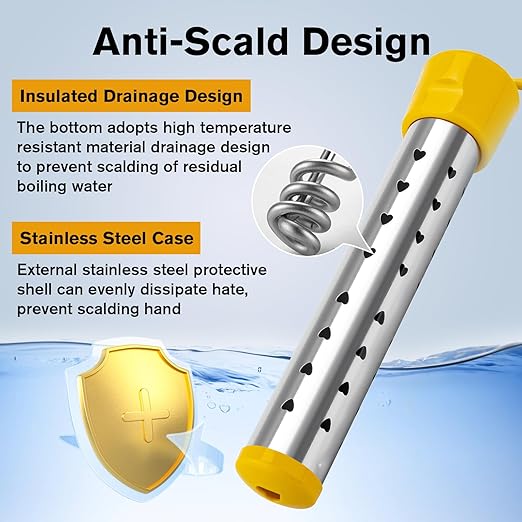 Portable Water Heaters, 1500W Immersion Water Heater Electric with Digital LCD Thermometer, Bucket Heater with 304 SS Guard Fast Heating in Minutes Suitable for Bucket Bathtubs and Basin