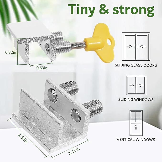 Window Locks,(2 Sets) Sliding Window Locks with Key,Window Locks Security for Up and Down Windows,Adjustable Aluminum Window Stopper,Easv to Install Vertical Window AC Unit Security Lock (Silver)