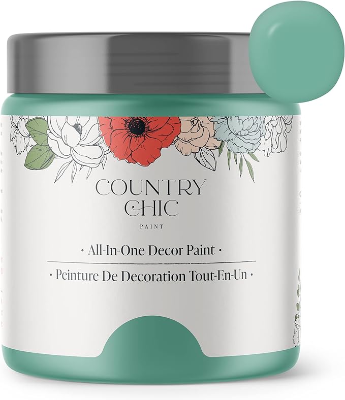 Country Chic All-in-One Chalk Paint for Furniture, Cabinets, Home Decor, Eco-Friendly, Matte Finish, Built-In Primer & Top Coat for Wood, Metal - Bliss (Teal) - 4 oz (118 ml)