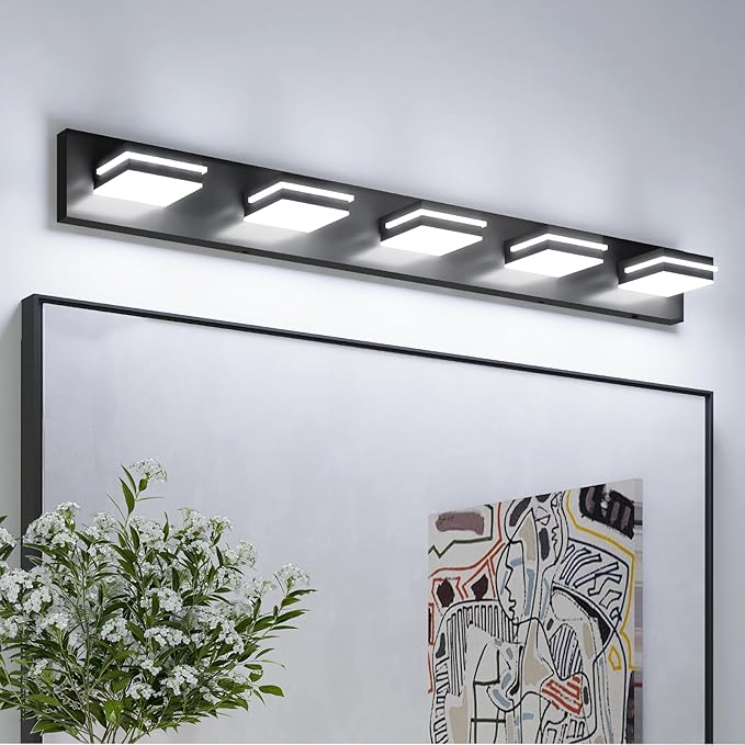 VOLISUN 5 Light Bathroom Vanity Light Fixtures 40 inch,Black LED Bathroom Lighting Fixtures Over Mirror, 360°Rotatable Head, LED Vanity Lights for Bathrooms (6000K)