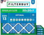 Filterbuy 20x20x1 Air Filter MERV 13 (MPR 1900) Health Defense Replacement (4-Pack), Electrostatic Pleated HVAC AC Furnace Filters, Made in USA (Actual Size: 19.50 x 19.50 x 0.75)
