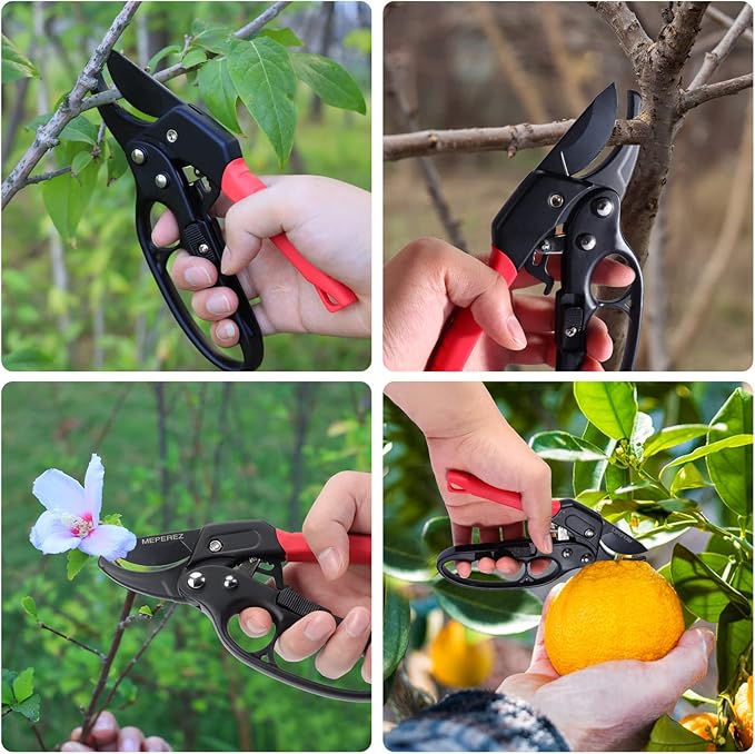 Ultra Sharp Germany Steel Pruning Shears - Cuts 3X Easier, Weak Hand Arthritis Snips, Rust-Resistant, Effortlessly 1-Inch Cut Capacity Garden Scissors, Ergonomic Handle (Reddish balck)
